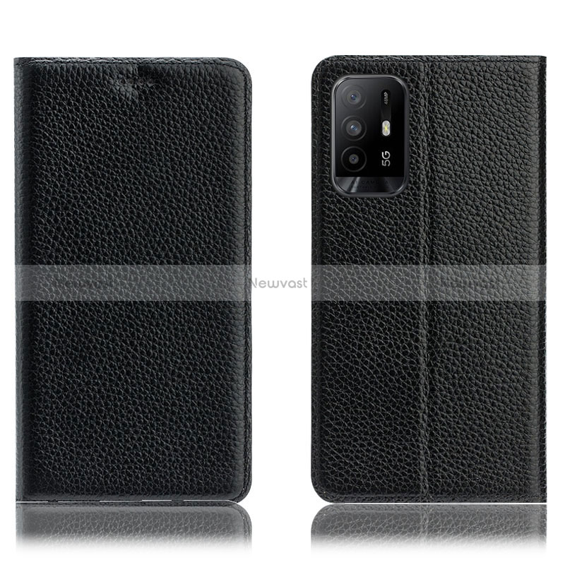 Leather Case Stands Flip Cover Holder H02P for Oppo Reno5 Z 5G Black