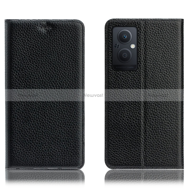 Leather Case Stands Flip Cover Holder H02P for Oppo Reno7 Lite 5G Black