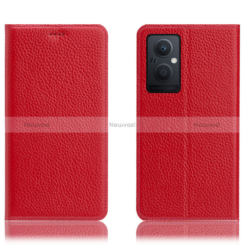Leather Case Stands Flip Cover Holder H02P for Oppo Reno7 Lite 5G Red