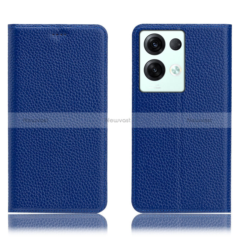 Leather Case Stands Flip Cover Holder H02P for Oppo Reno8 Pro 5G Blue