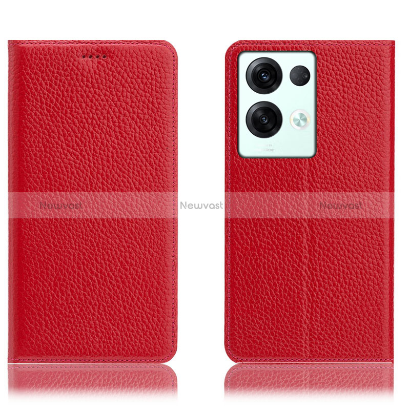 Leather Case Stands Flip Cover Holder H02P for Oppo Reno8 Pro 5G Red