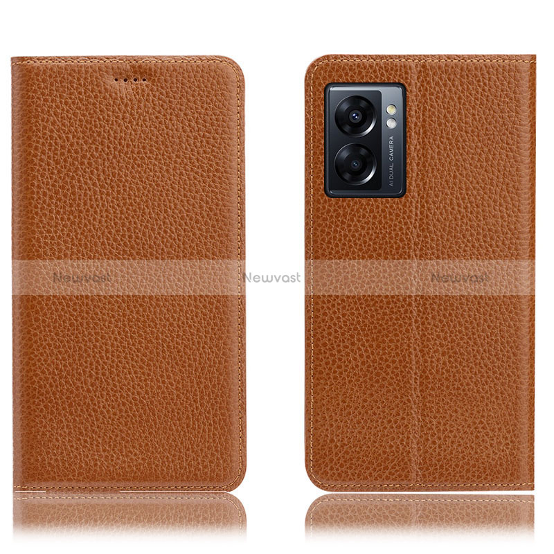 Leather Case Stands Flip Cover Holder H02P for Realme V23 5G Light Brown