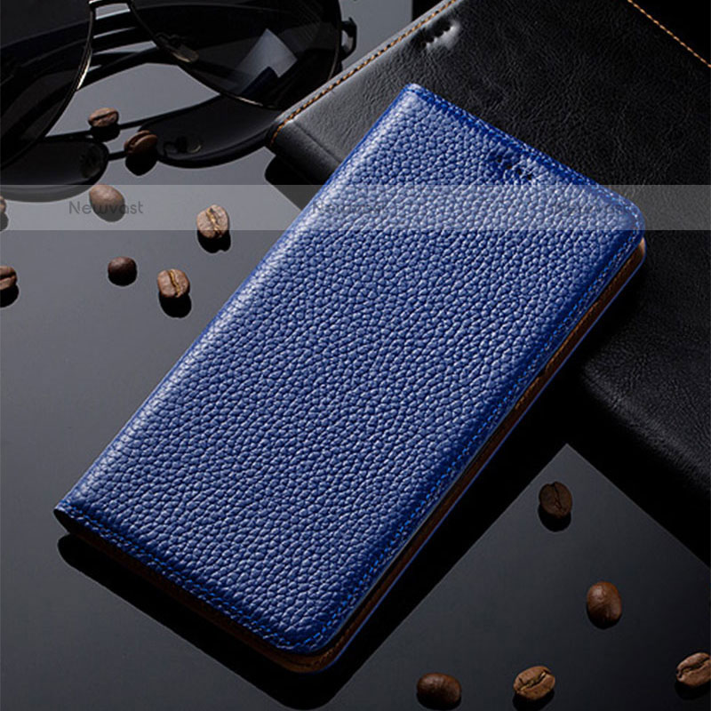 Leather Case Stands Flip Cover Holder H02P for Samsung Galaxy A23 5G Blue