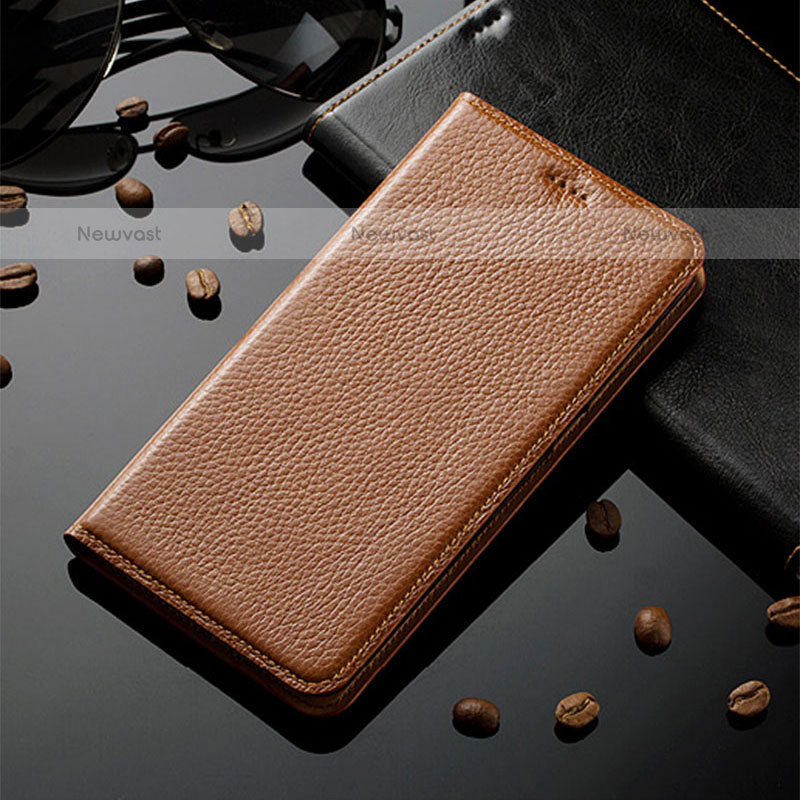 Leather Case Stands Flip Cover Holder H02P for Samsung Galaxy M10 Light Brown