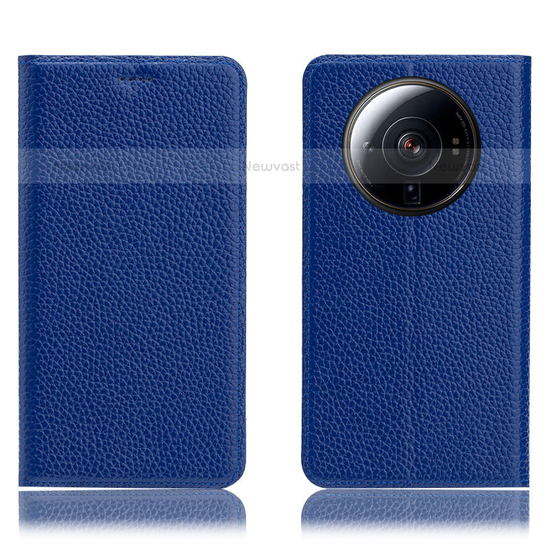 Leather Case Stands Flip Cover Holder H02P for Xiaomi Mi 12 Ultra 5G Blue