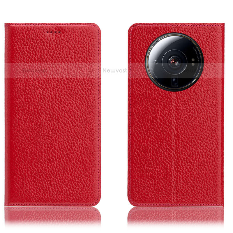 Leather Case Stands Flip Cover Holder H02P for Xiaomi Mi 12 Ultra 5G Red