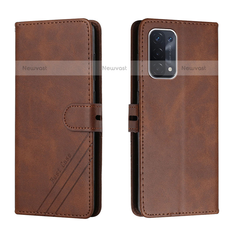Leather Case Stands Flip Cover Holder H02X for OnePlus Nord N200 5G Brown