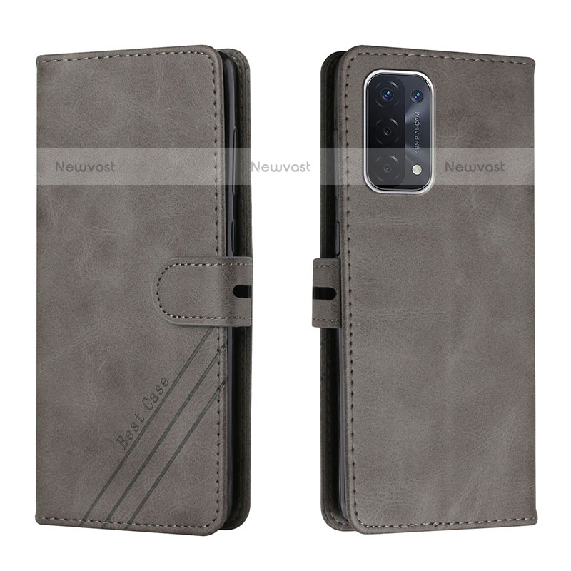 Leather Case Stands Flip Cover Holder H02X for OnePlus Nord N200 5G Gray