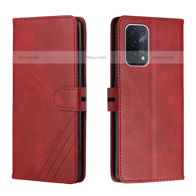 Leather Case Stands Flip Cover Holder H02X for OnePlus Nord N200 5G Red