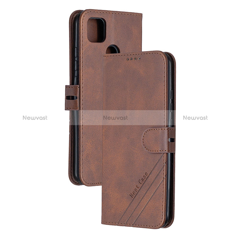 Leather Case Stands Flip Cover Holder H02X for Xiaomi POCO C31 Brown