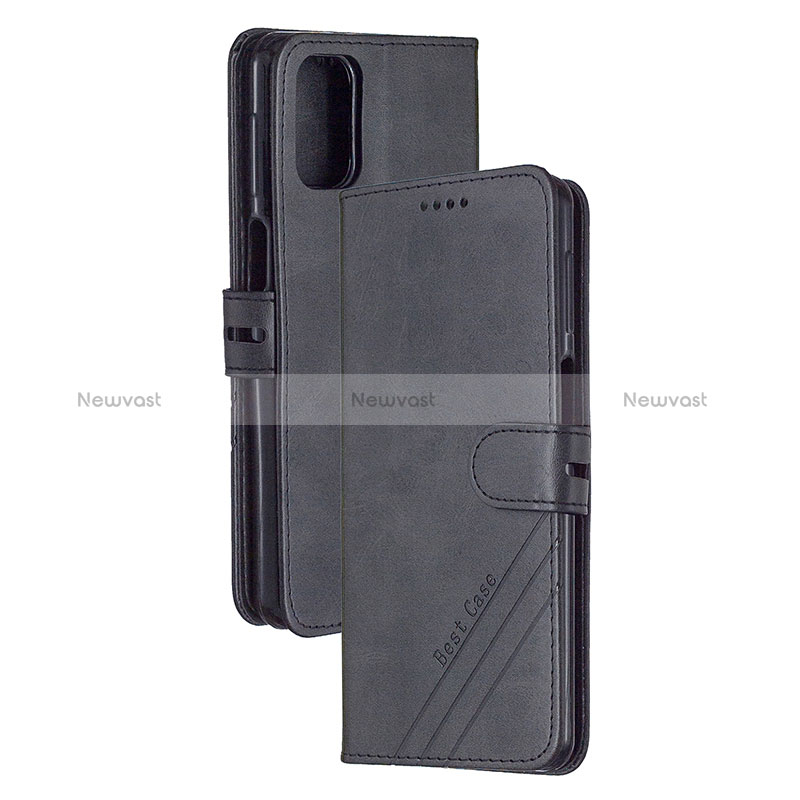 Leather Case Stands Flip Cover Holder H02X for Xiaomi Poco M3 Black