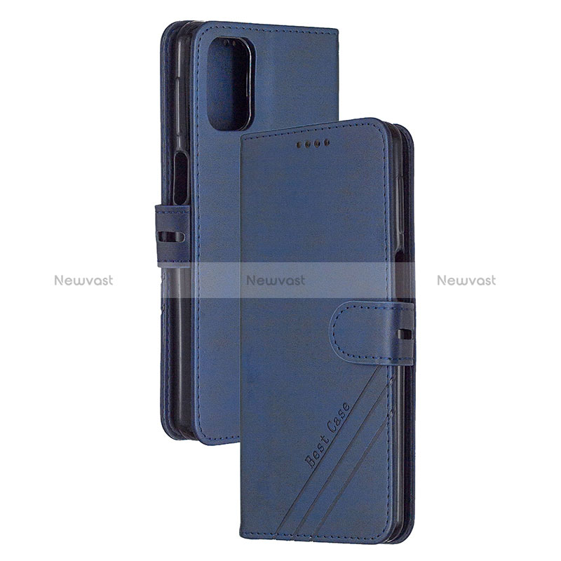 Leather Case Stands Flip Cover Holder H02X for Xiaomi Poco M3 Blue