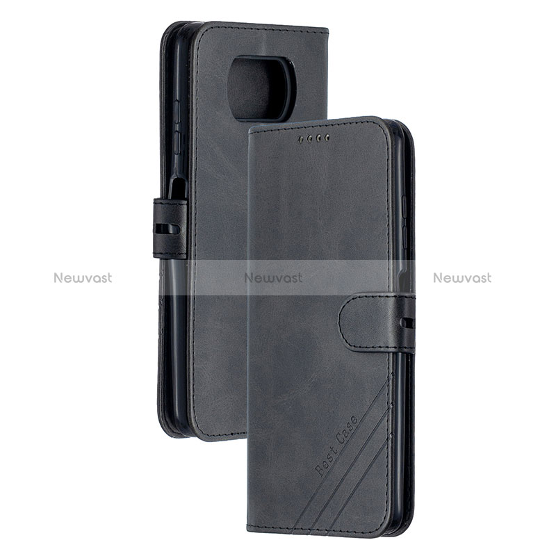 Leather Case Stands Flip Cover Holder H02X for Xiaomi Poco X3 NFC Black