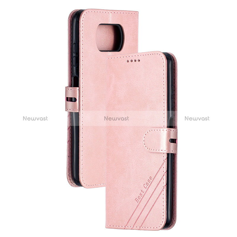 Leather Case Stands Flip Cover Holder H02X for Xiaomi Poco X3 NFC Rose Gold