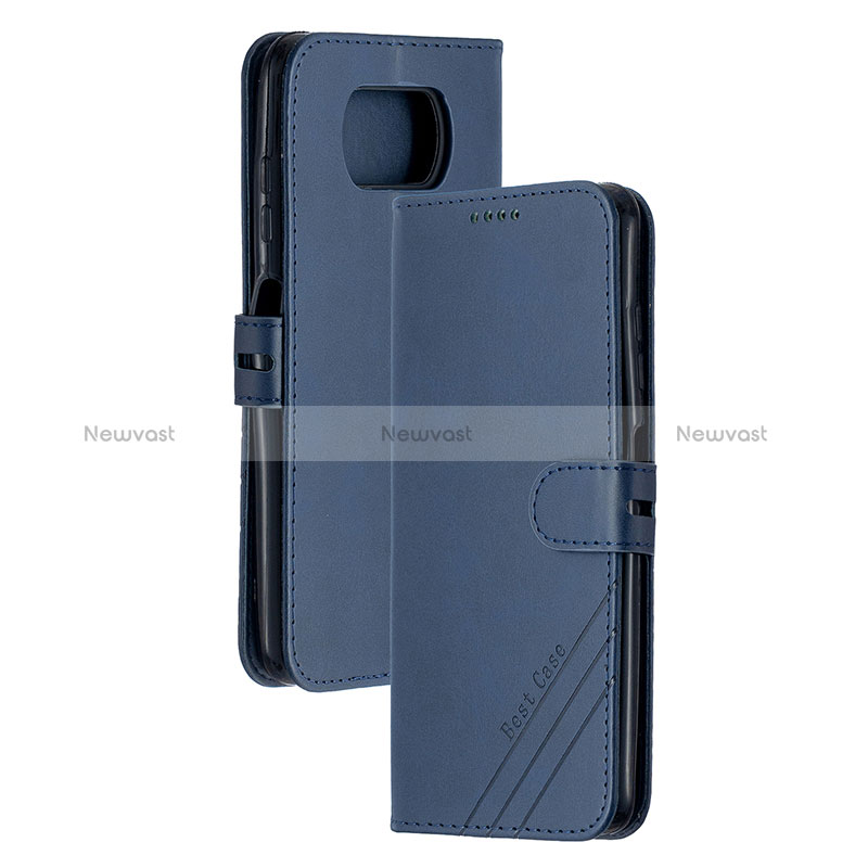 Leather Case Stands Flip Cover Holder H02X for Xiaomi Poco X3 Pro Blue