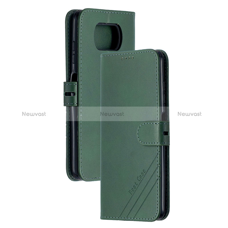 Leather Case Stands Flip Cover Holder H02X for Xiaomi Poco X3 Pro Green