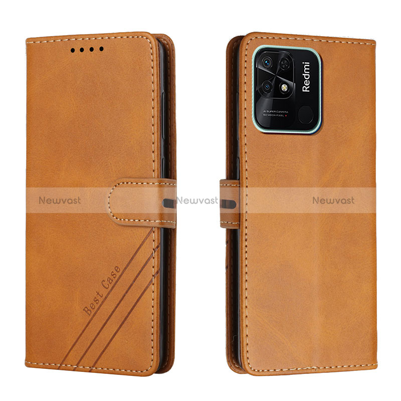 Leather Case Stands Flip Cover Holder H02X for Xiaomi Redmi 10 Power Light Brown