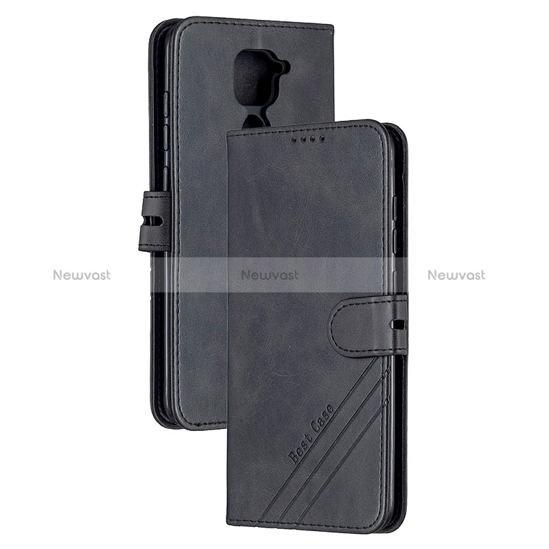 Leather Case Stands Flip Cover Holder H02X for Xiaomi Redmi Note 9 Black