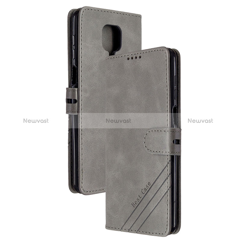 Leather Case Stands Flip Cover Holder H02X for Xiaomi Redmi Note 9 Pro Gray