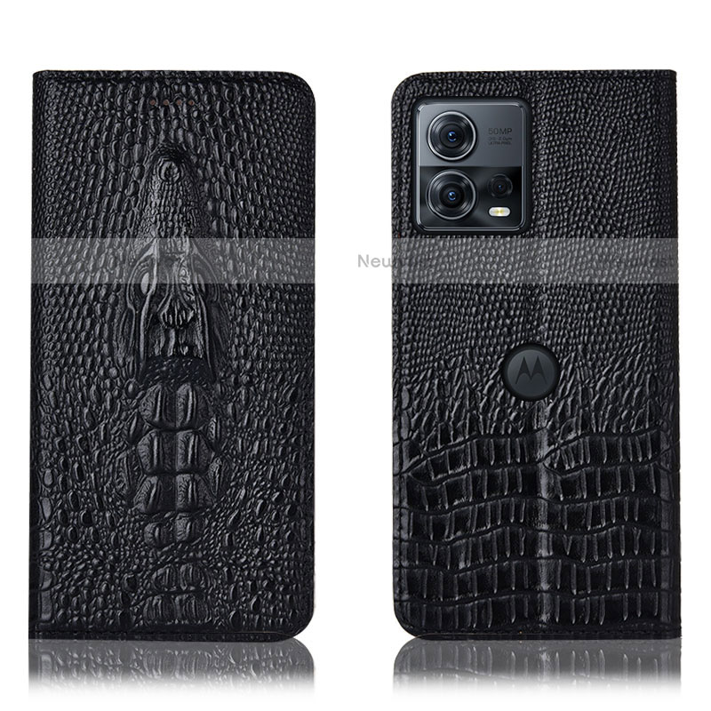 Leather Case Stands Flip Cover Holder H03P for Motorola Moto Edge 30 Fusion 5G Black