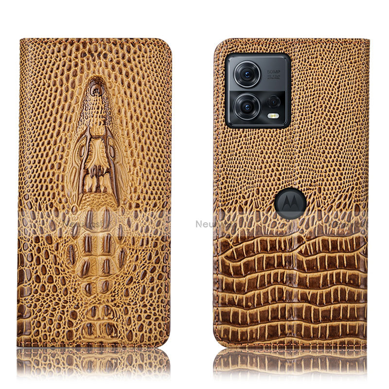 Leather Case Stands Flip Cover Holder H03P for Motorola Moto Edge S30 Pro 5G Brown