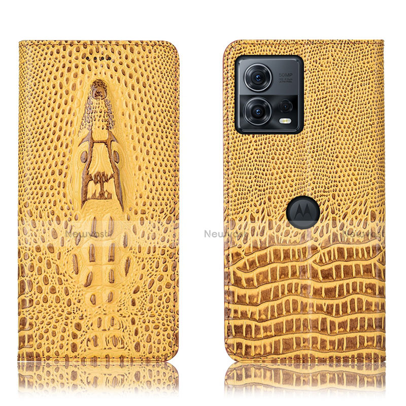 Leather Case Stands Flip Cover Holder H03P for Motorola Moto Edge S30 Pro 5G Yellow
