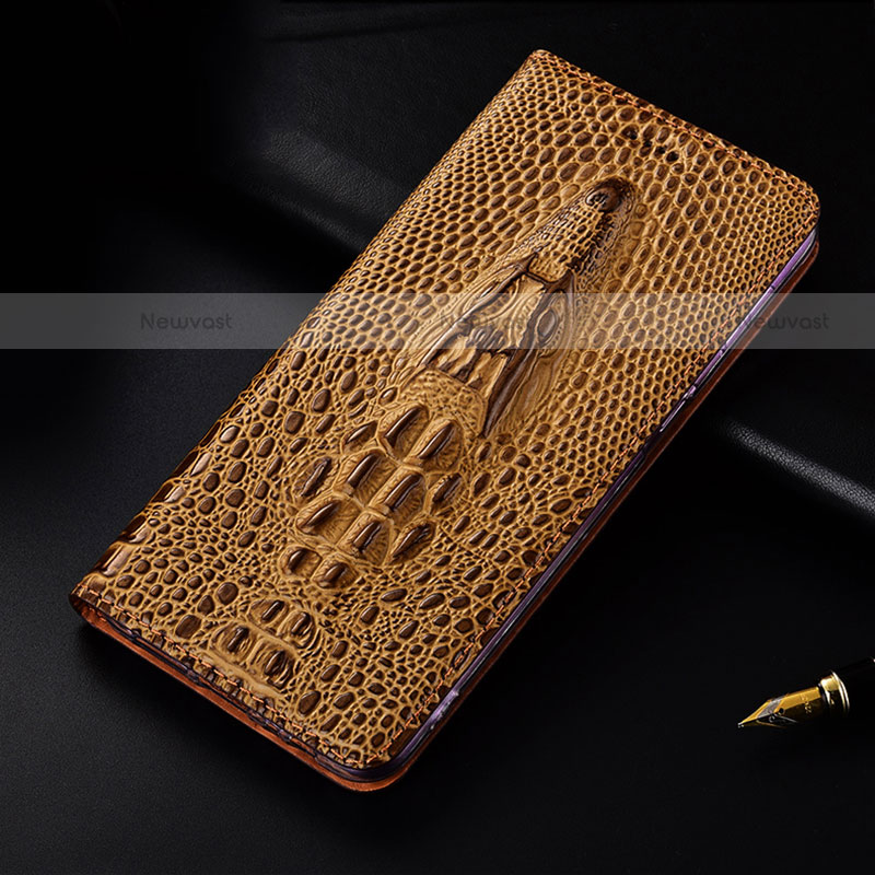 Leather Case Stands Flip Cover Holder H03P for Motorola Moto G10 Brown