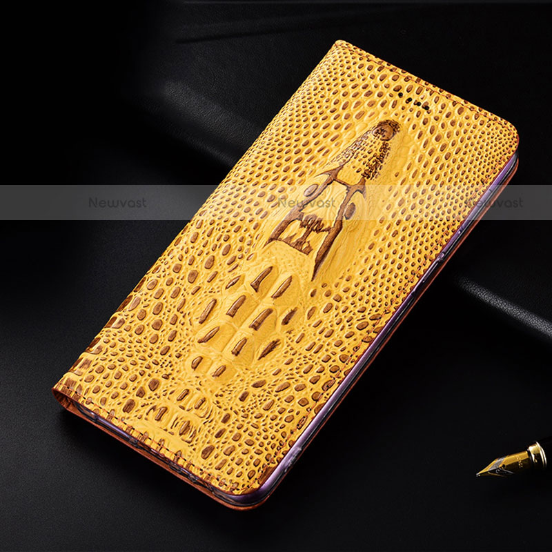Leather Case Stands Flip Cover Holder H03P for Motorola Moto G100 5G Yellow