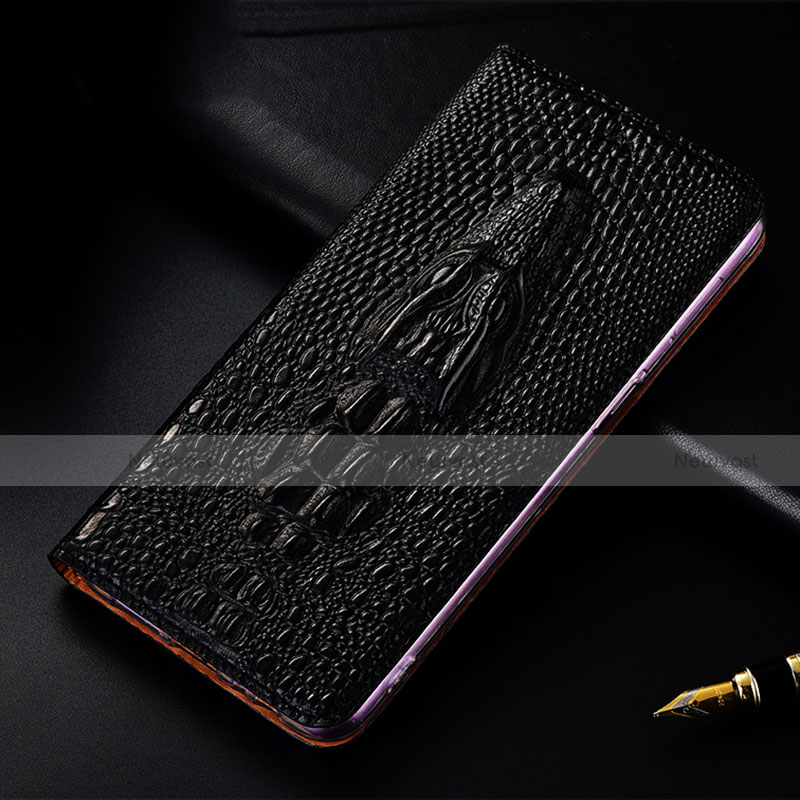 Leather Case Stands Flip Cover Holder H03P for Motorola Moto G30 Black