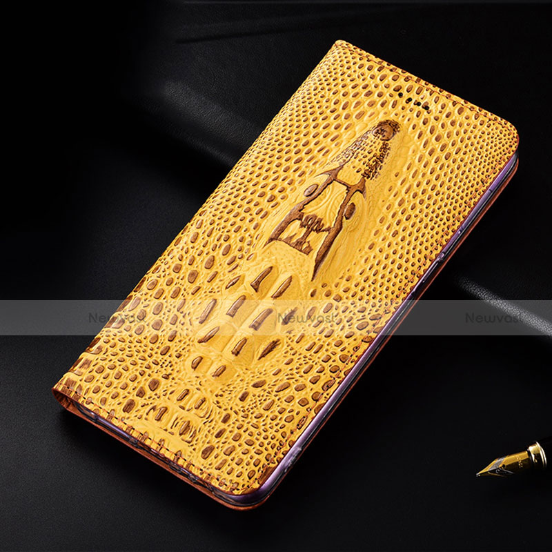 Leather Case Stands Flip Cover Holder H03P for Motorola Moto G30 Yellow