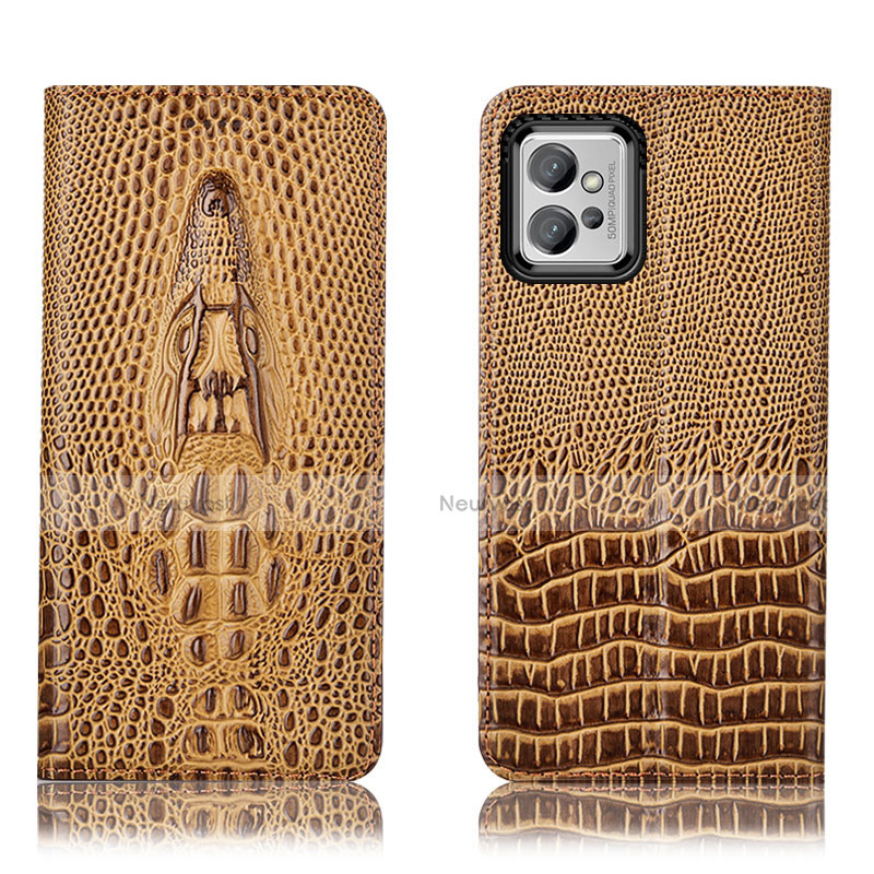 Leather Case Stands Flip Cover Holder H03P for Motorola Moto G32 Brown