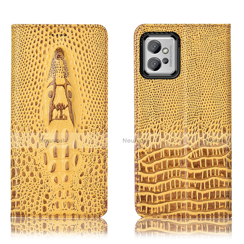 Leather Case Stands Flip Cover Holder H03P for Motorola Moto G32 Yellow