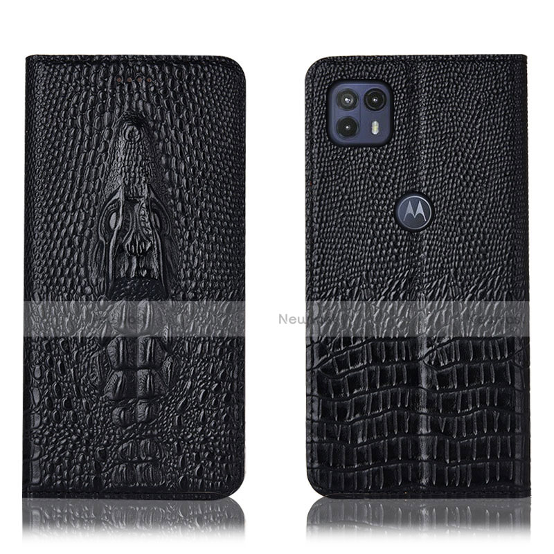 Leather Case Stands Flip Cover Holder H03P for Motorola Moto G50 5G Black
