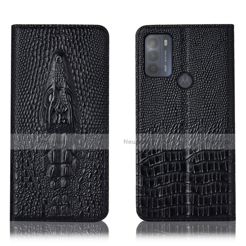 Leather Case Stands Flip Cover Holder H03P for Motorola Moto G50 Black