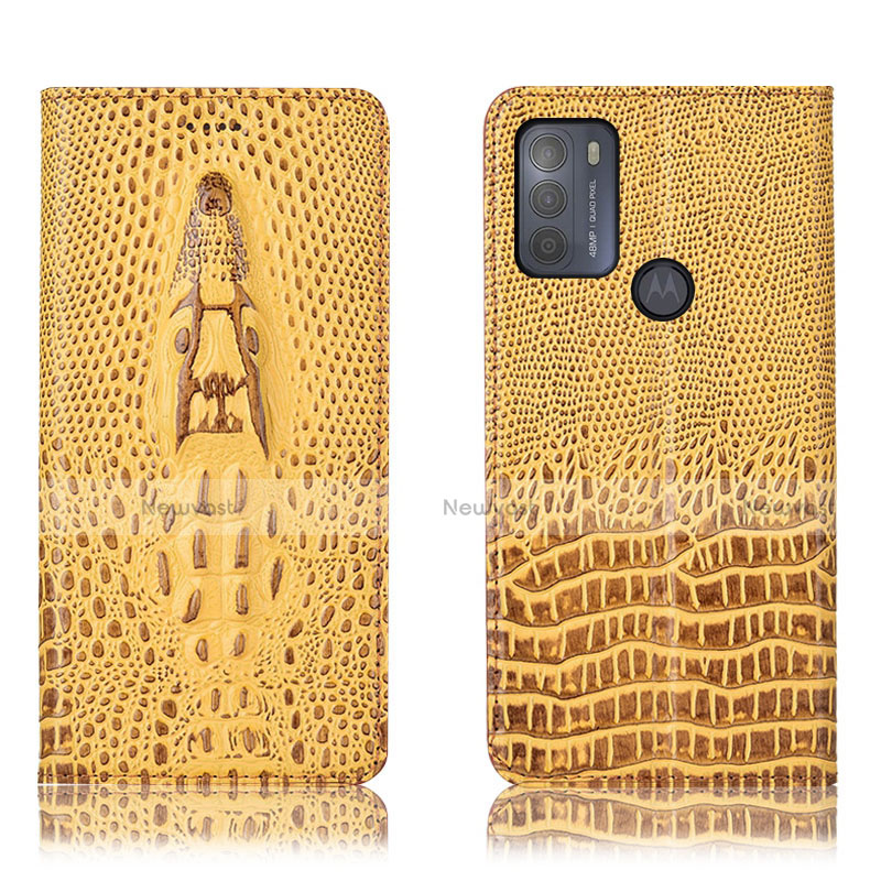 Leather Case Stands Flip Cover Holder H03P for Motorola Moto G50 Yellow