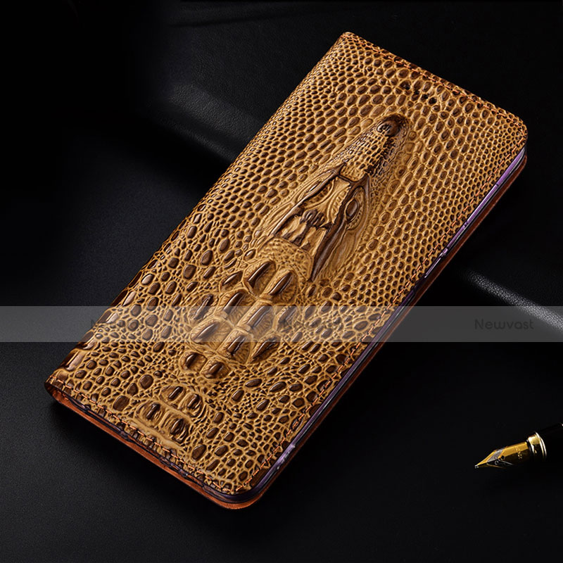 Leather Case Stands Flip Cover Holder H03P for Motorola Moto G62 5G Brown