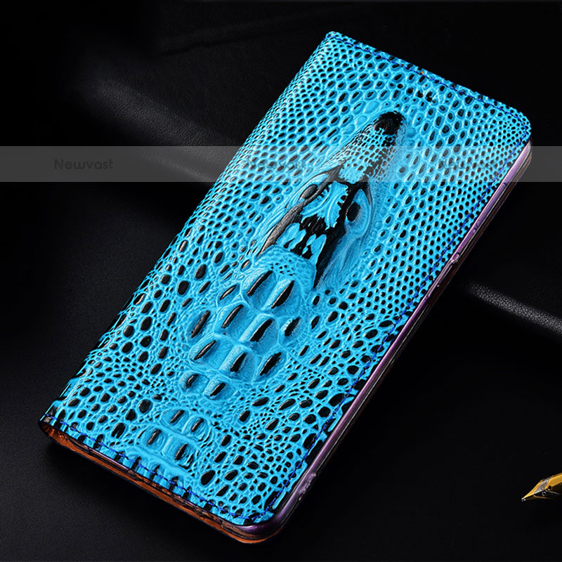 Leather Case Stands Flip Cover Holder H03P for Oppo A53s Sky Blue