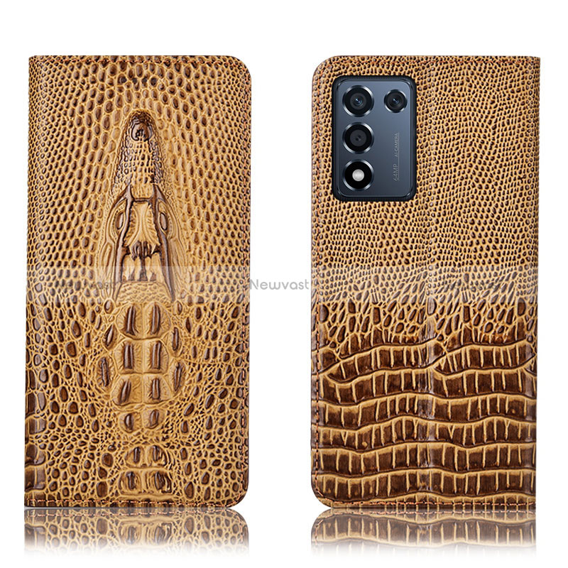Leather Case Stands Flip Cover Holder H03P for Oppo K9S 5G Brown