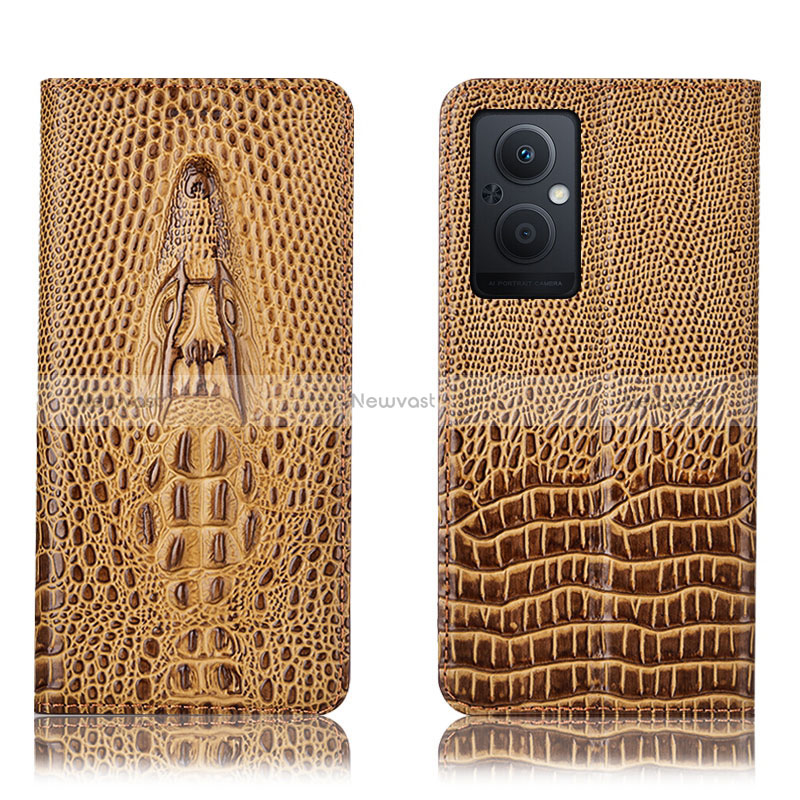 Leather Case Stands Flip Cover Holder H03P for Oppo Reno7 Lite 5G Brown