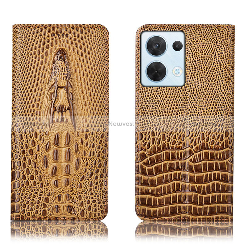 Leather Case Stands Flip Cover Holder H03P for Oppo Reno8 5G Brown