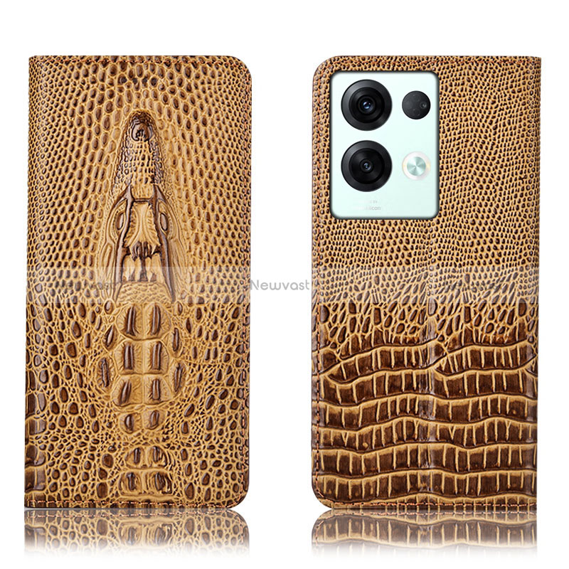 Leather Case Stands Flip Cover Holder H03P for Oppo Reno8 Pro+ Plus 5G Brown