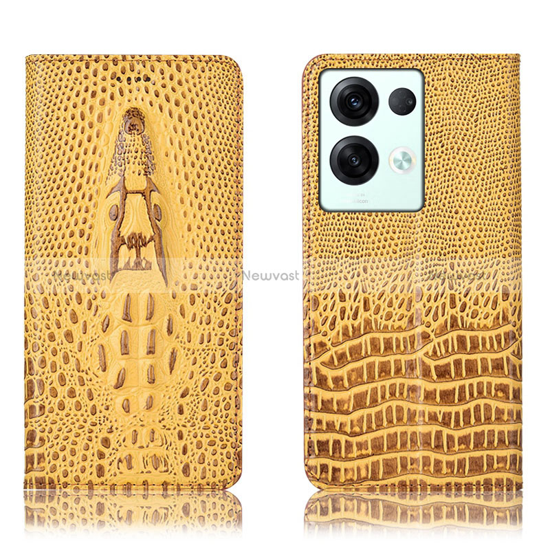 Leather Case Stands Flip Cover Holder H03P for Oppo Reno8 Pro+ Plus 5G Yellow
