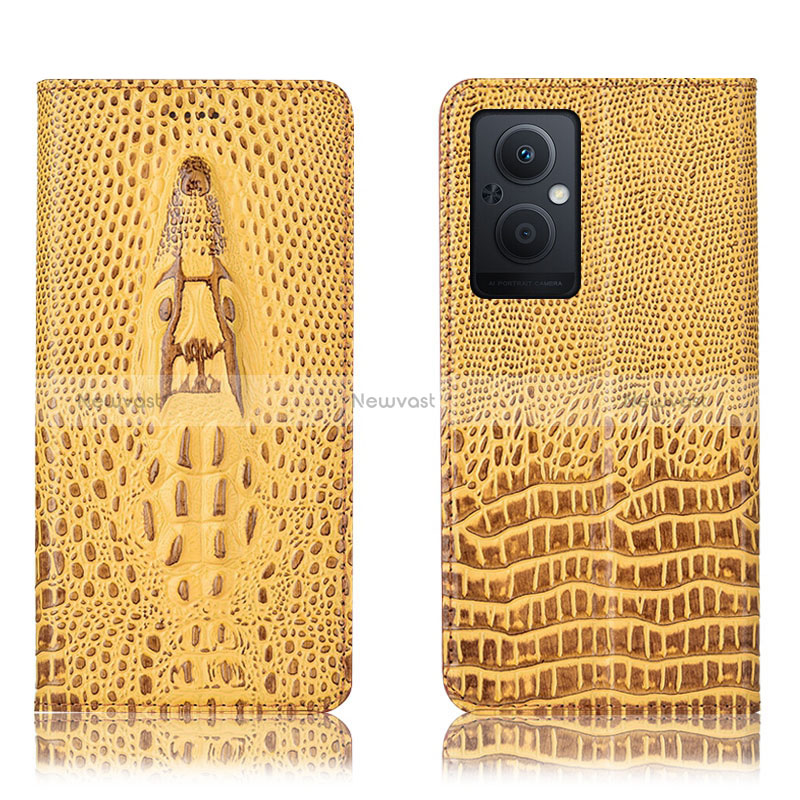 Leather Case Stands Flip Cover Holder H03P for Oppo Reno8 Z 5G Yellow