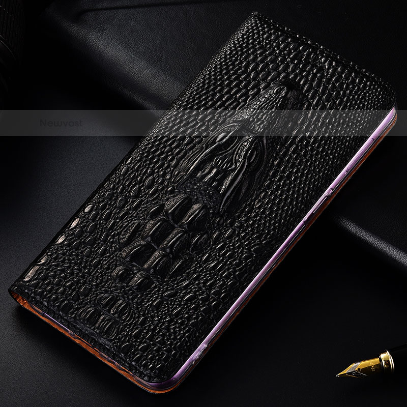 Leather Case Stands Flip Cover Holder H03P for Samsung Galaxy S21 5G Black