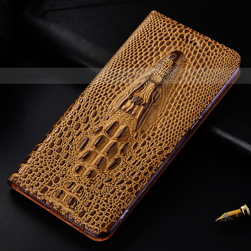 Leather Case Stands Flip Cover Holder H03P for Samsung Galaxy S21 5G Brown