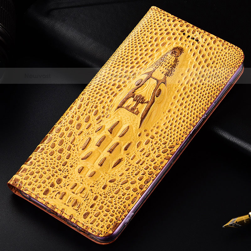 Leather Case Stands Flip Cover Holder H03P for Samsung Galaxy S21 FE 5G Yellow
