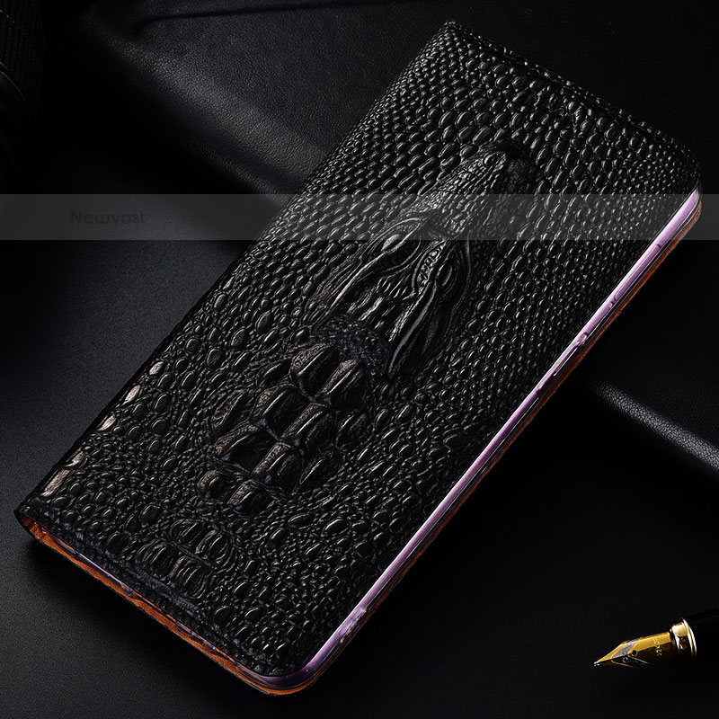 Leather Case Stands Flip Cover Holder H03P for Samsung Galaxy S22 Ultra 5G Black