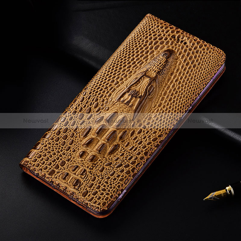 Leather Case Stands Flip Cover Holder H03P for Vivo V25 5G Brown