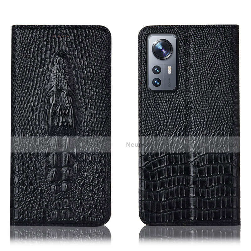 Leather Case Stands Flip Cover Holder H03P for Xiaomi Mi 12 5G Black