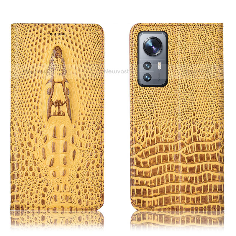 Leather Case Stands Flip Cover Holder H03P for Xiaomi Mi 12 Pro 5G Yellow